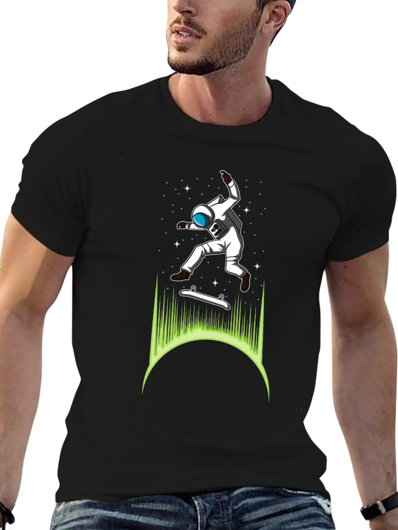 Astronaut Skateboarder Graphic T-Shirt - Cool Space Tee
