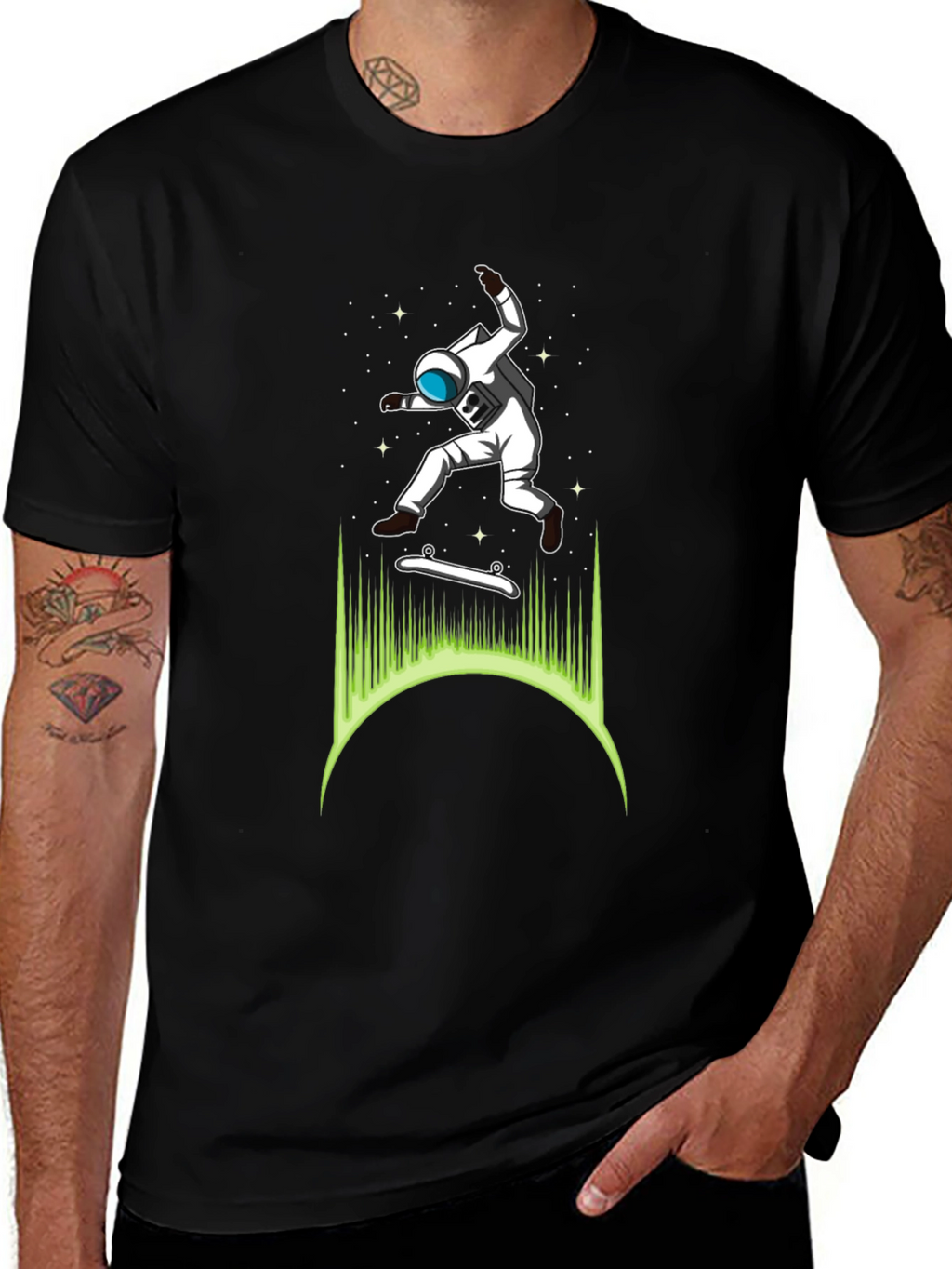 Astronaut Skateboarder Graphic T-Shirt - Cool Space Tee