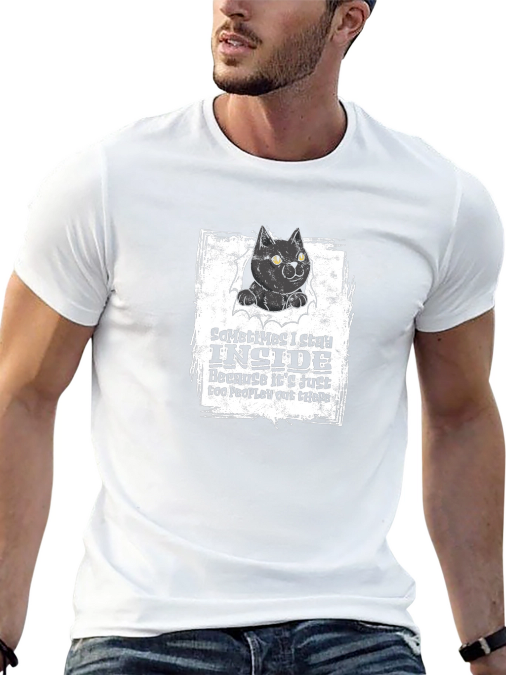 Black Cat Graphic T-Shirt: Introvert Humor Tee