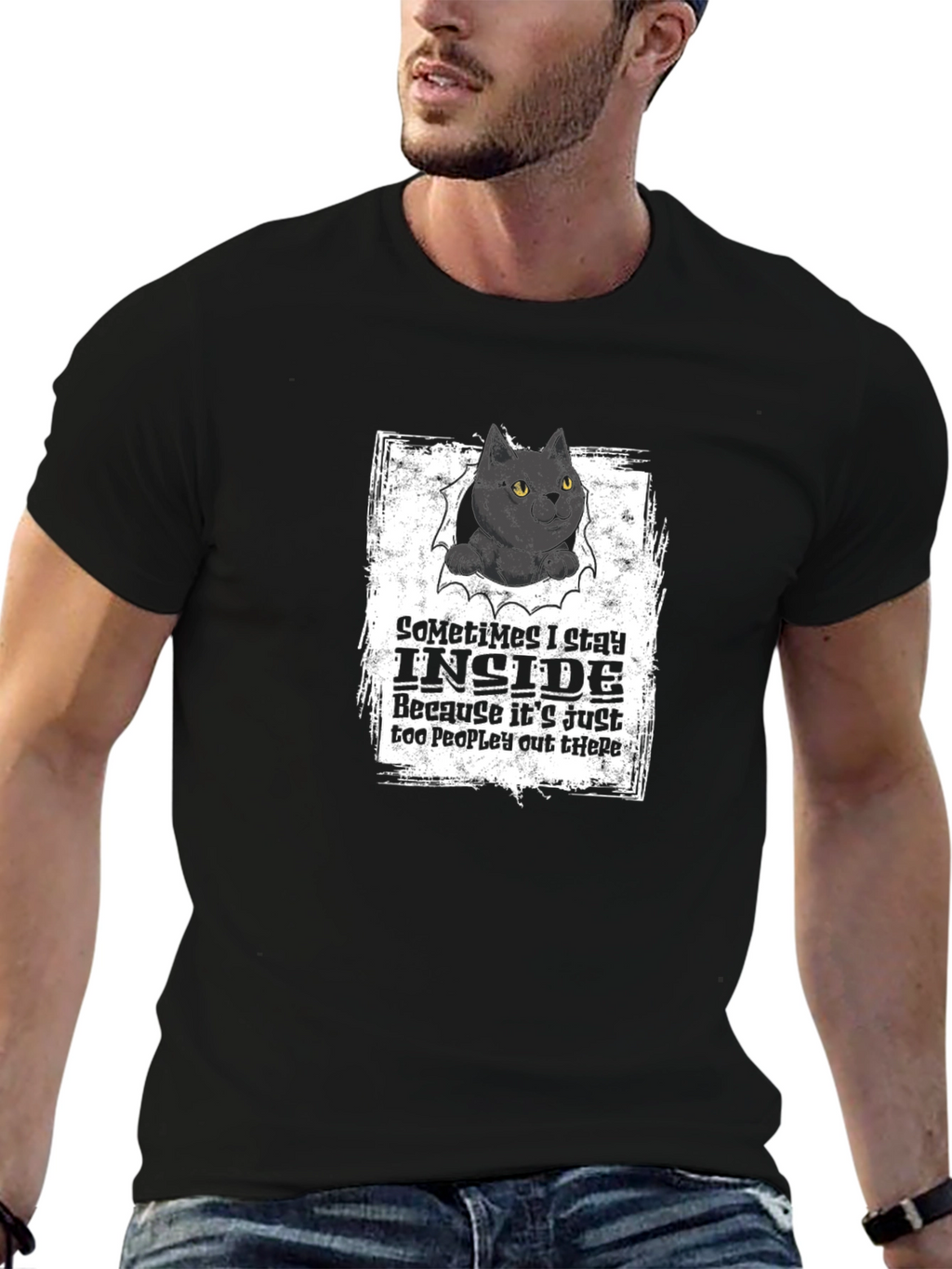 Black Cat Graphic T-Shirt: Introvert Humor Tee