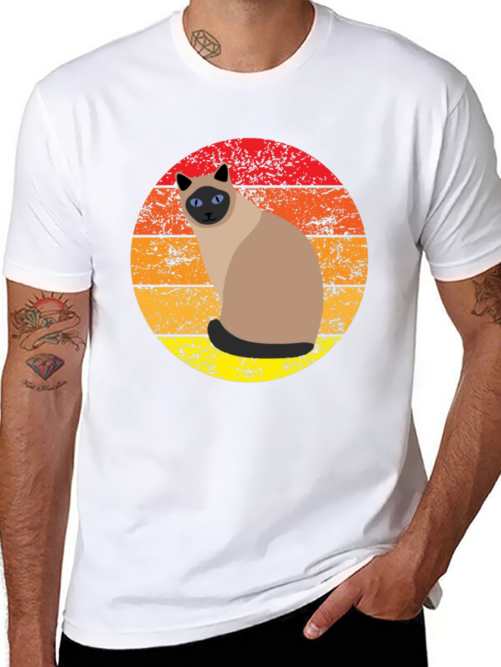 Retro Siamese Cat Sunset Graphic Tee
