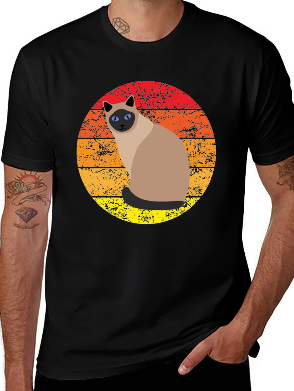 Retro Siamese Cat Sunset Graphic Tee