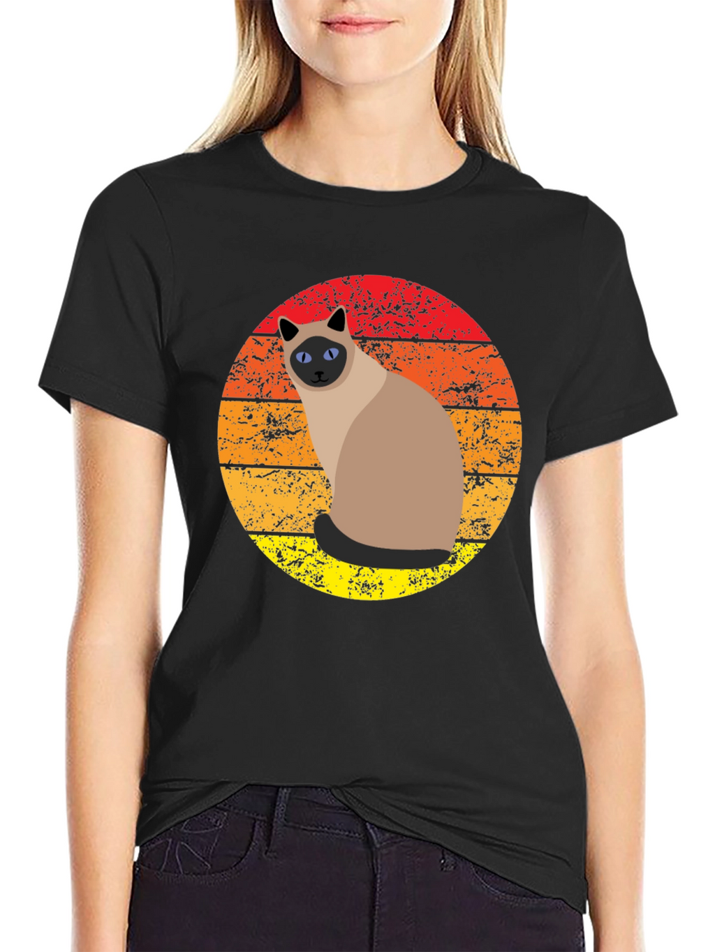 Retro Siamese Cat Sunset Graphic Tee