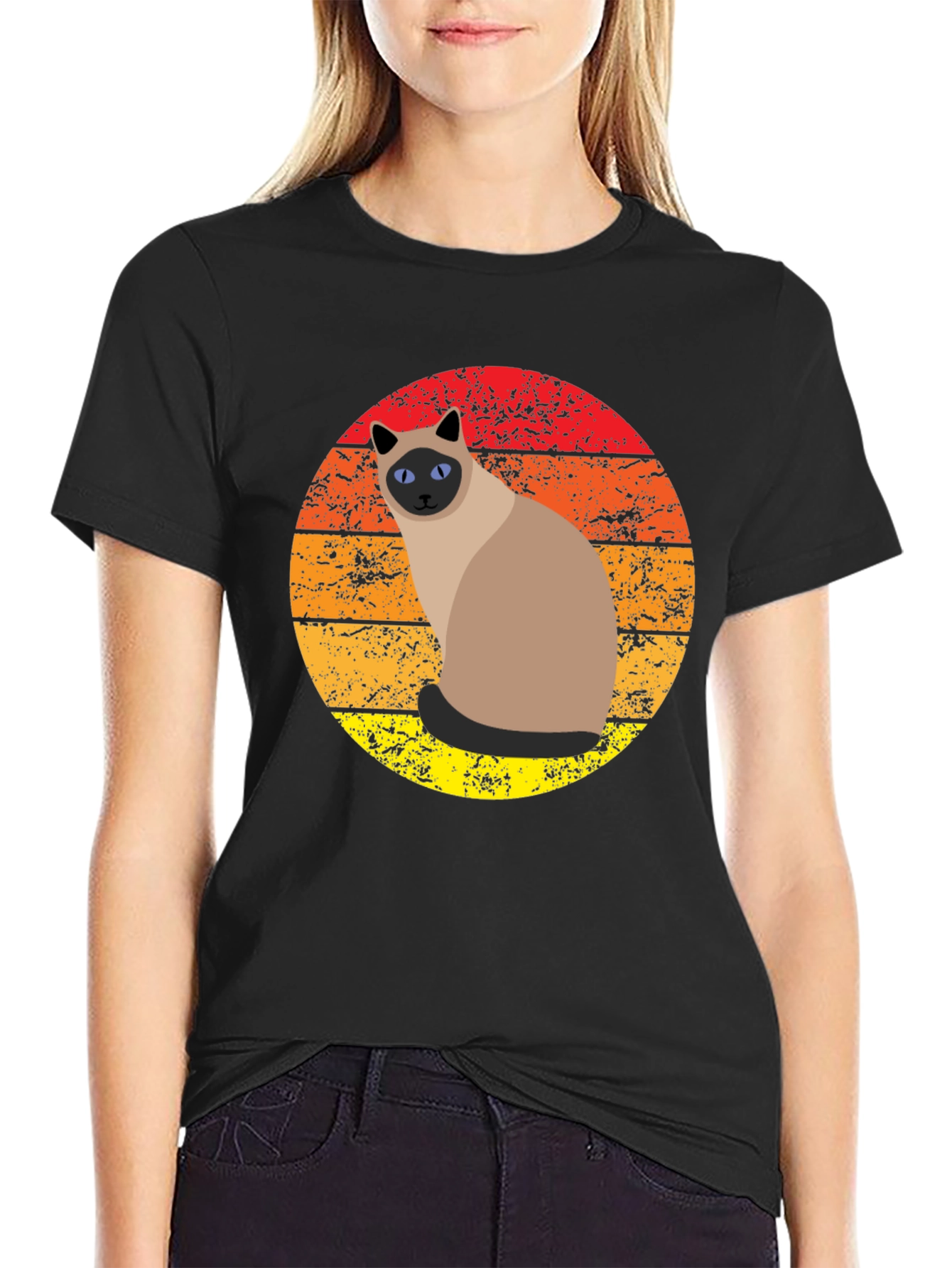 Retro Siamese Cat Sunset Graphic Tee