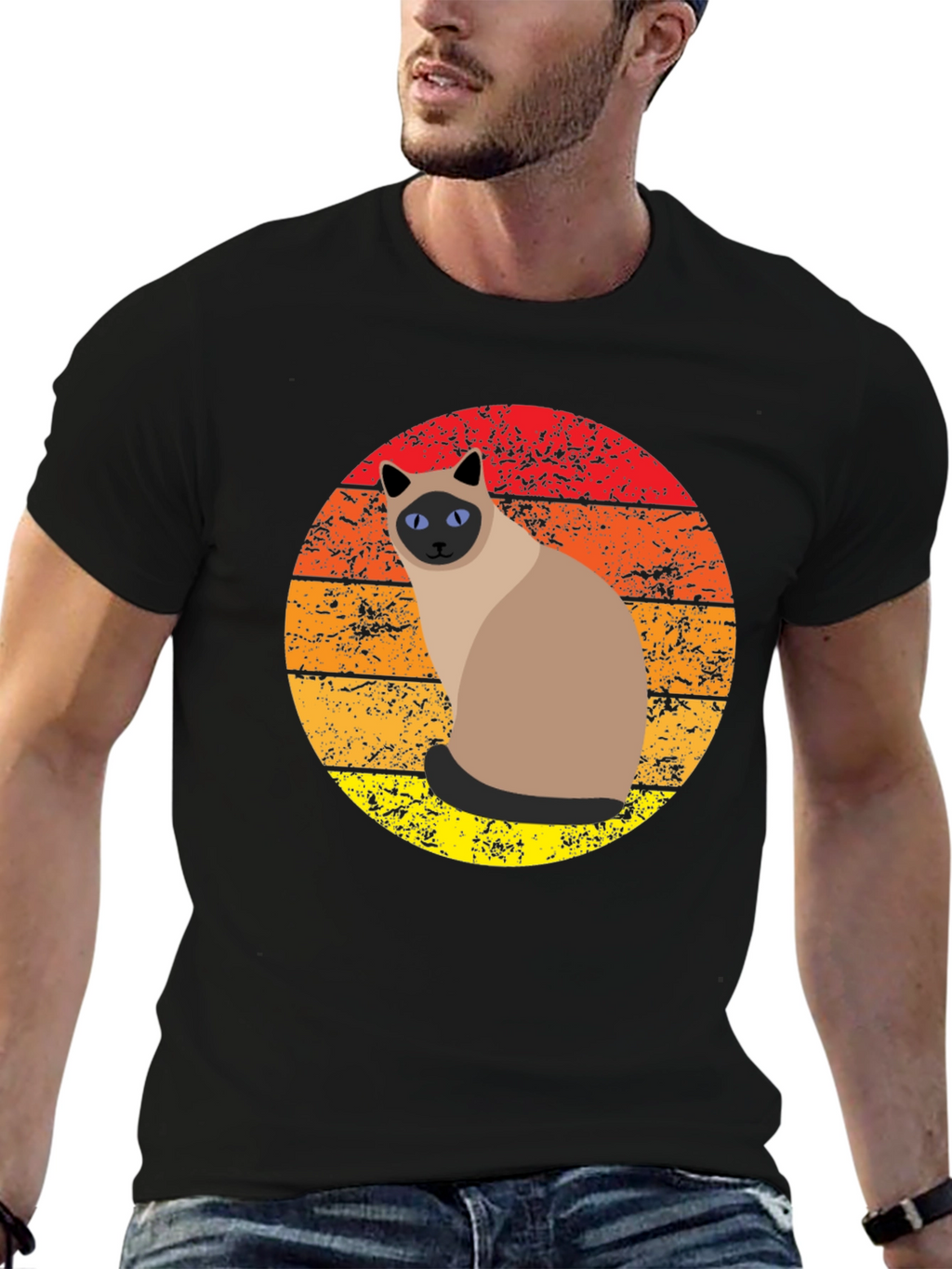 Retro Siamese Cat Sunset Graphic Tee