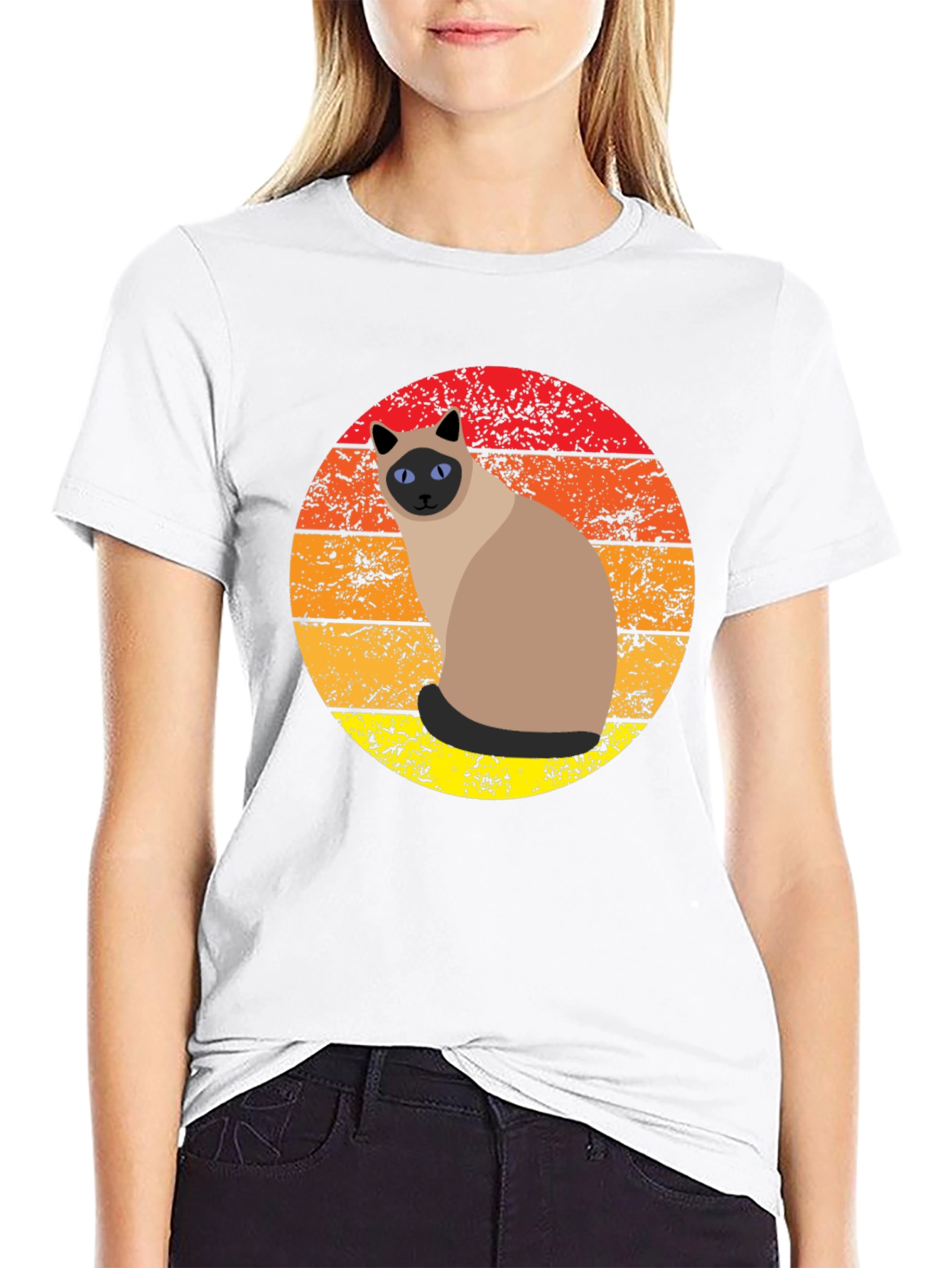 Retro Siamese Cat Sunset Graphic Tee
