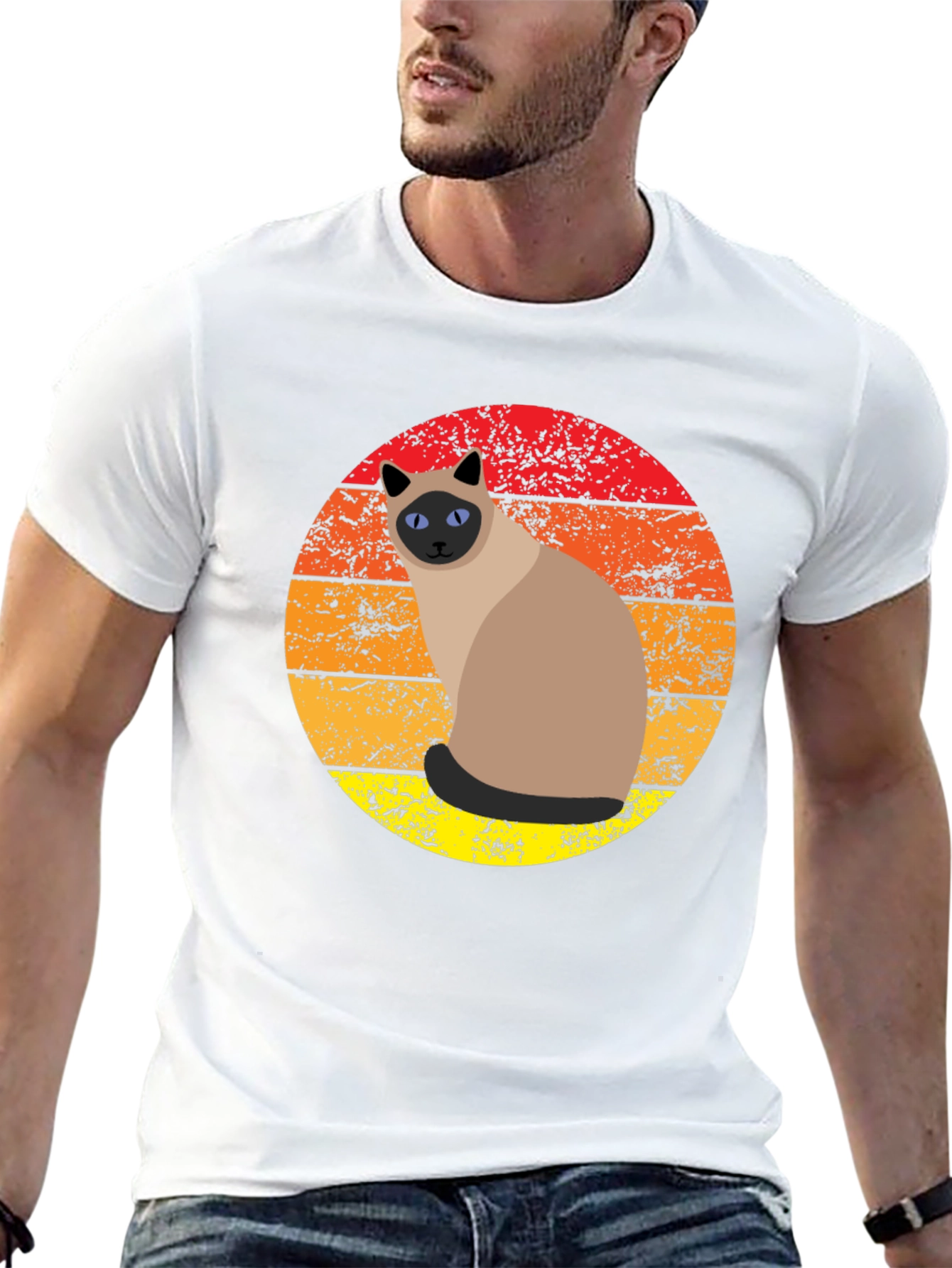 Retro Siamese Cat Sunset Graphic Tee