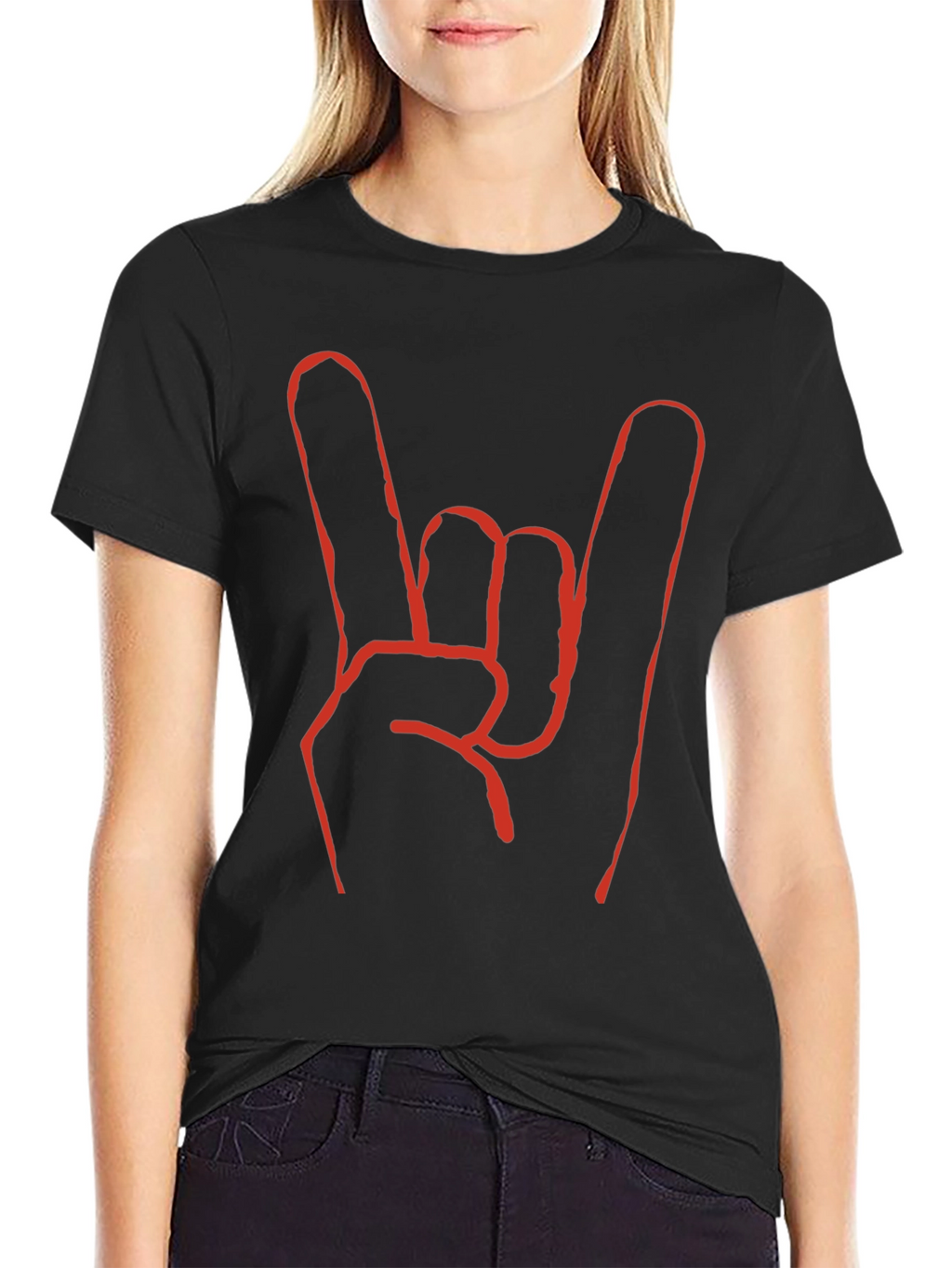 Rock On! Black T-Shirt with Bold Hand Sign Design