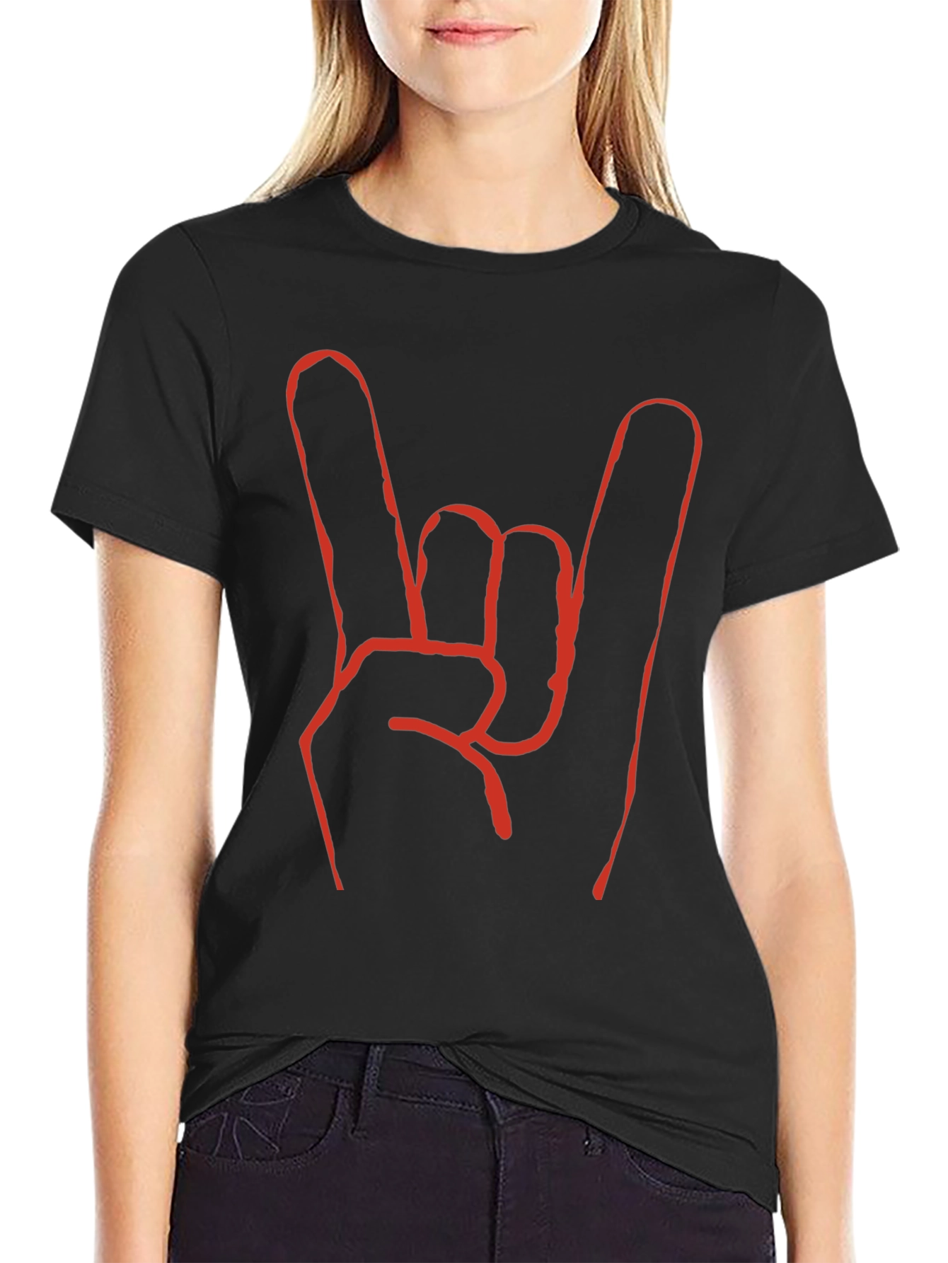 Rock On! Black T-Shirt with Bold Hand Sign Design