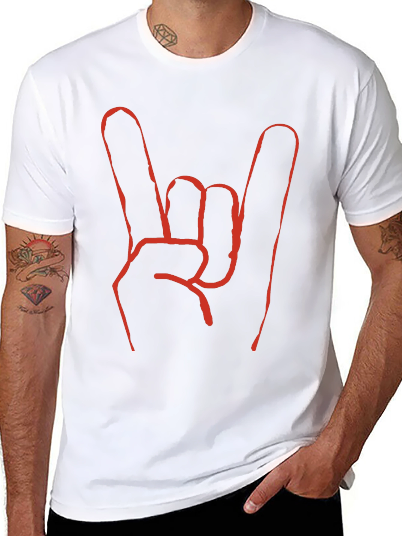 Rock On! Black T-Shirt with Bold Hand Sign Design