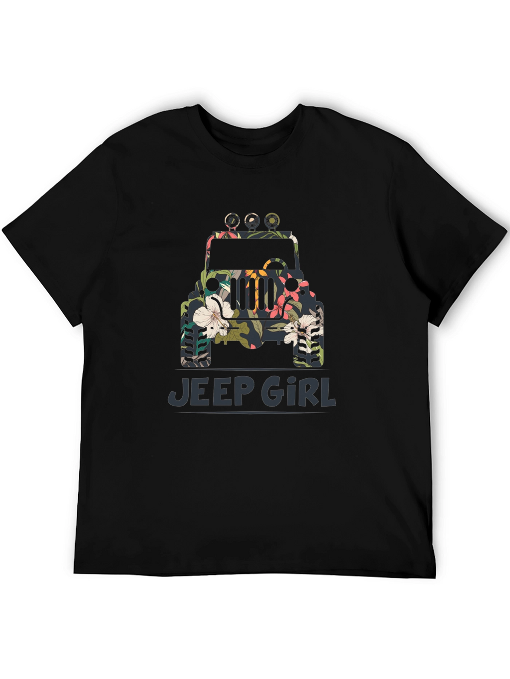 Jeep Girl Floral Graphic Black T-Shirt