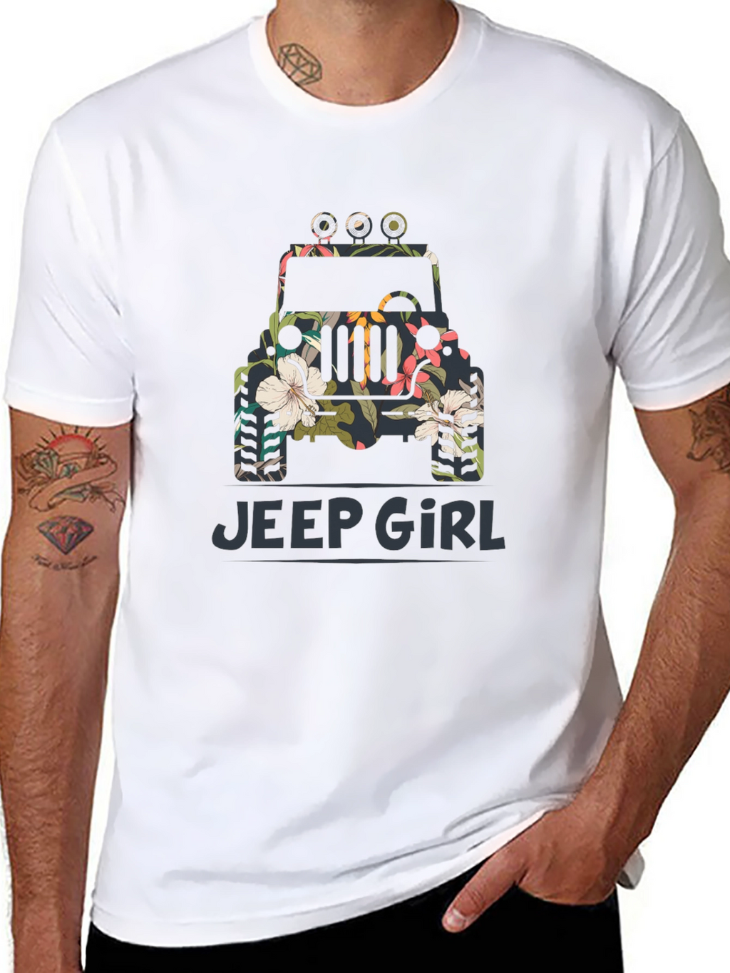 Jeep Girl Floral Graphic Black T-Shirt