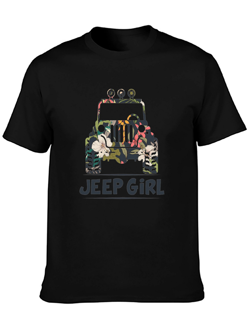 Jeep Girl Floral Graphic Black T-Shirt