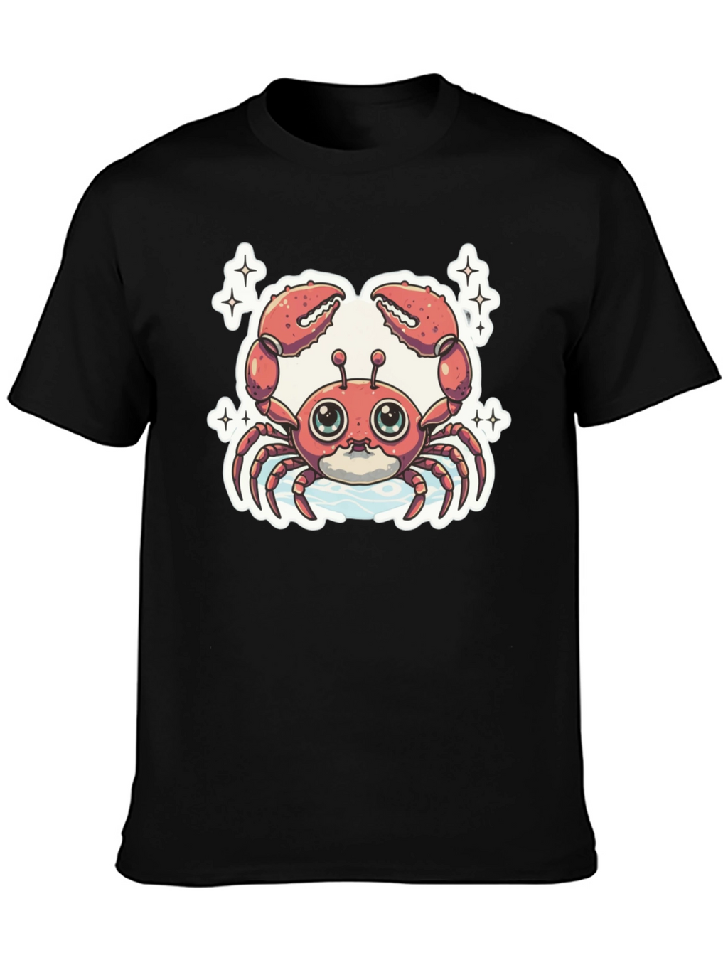 Cute Cartoon Crab Graphic Tee - Black