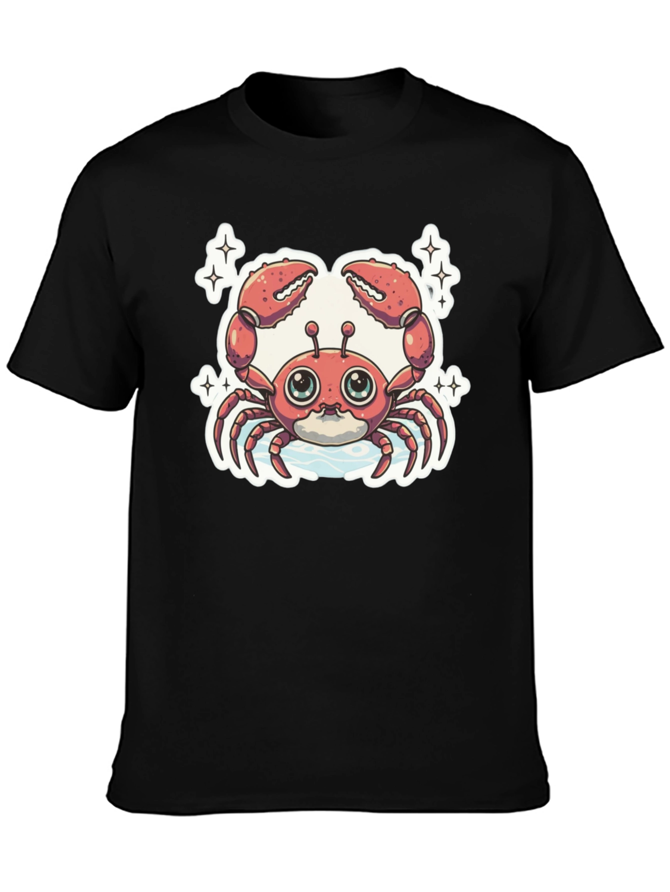 Cute Cartoon Crab Graphic Tee - Black