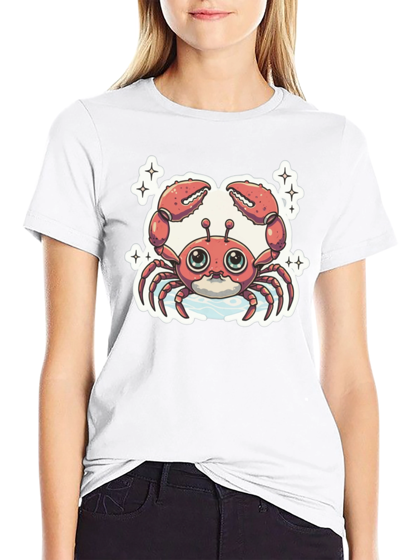 Cute Cartoon Crab Graphic Tee - Black
