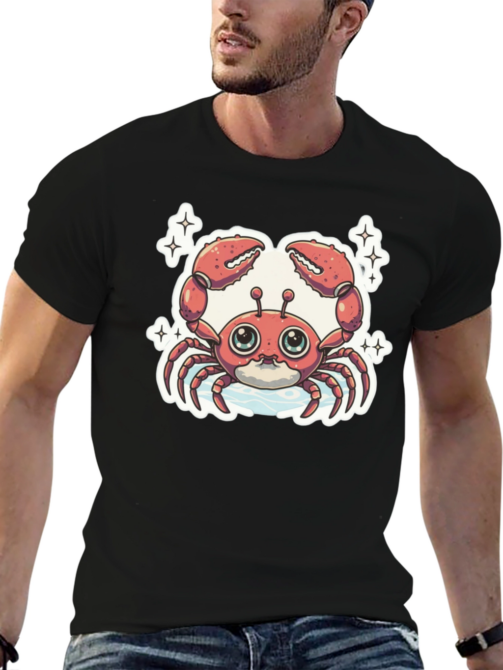 Cute Cartoon Crab Graphic Tee - Black