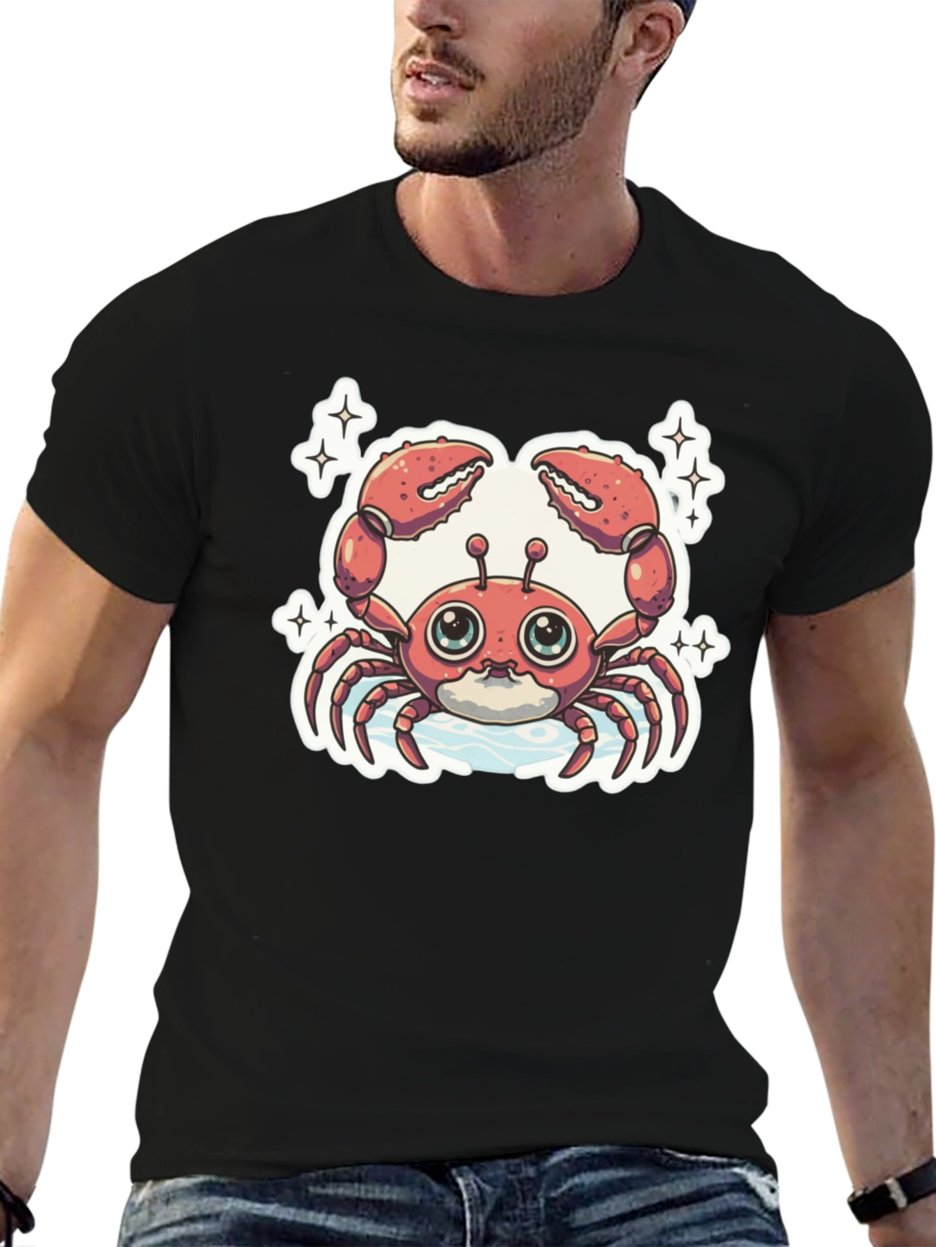 Cute Cartoon Crab Graphic Tee - Black
