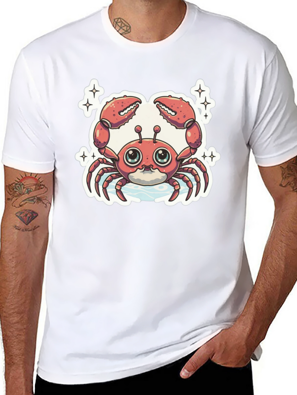 Cute Cartoon Crab Graphic Tee - Black