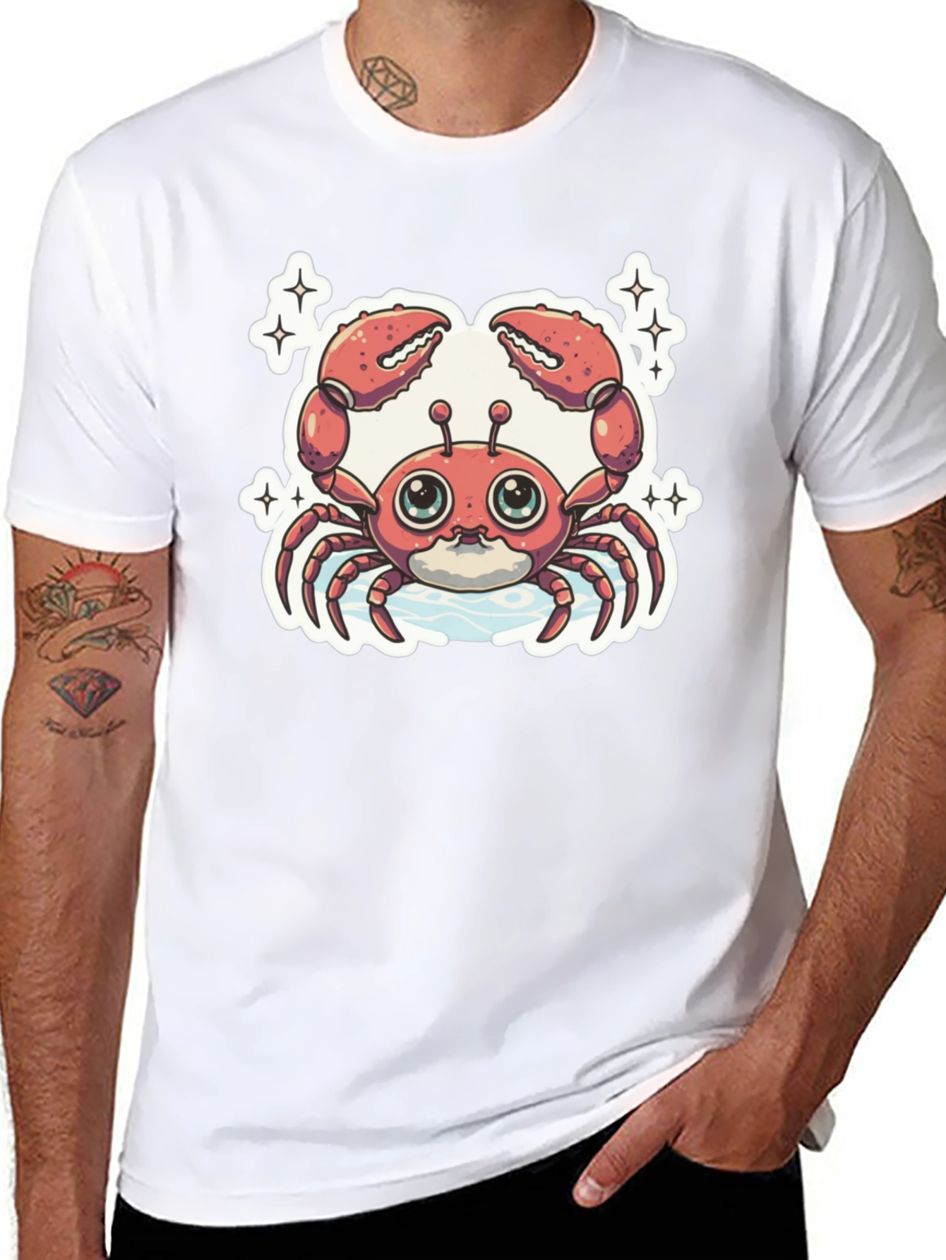 Cute Cartoon Crab Graphic Tee - Black