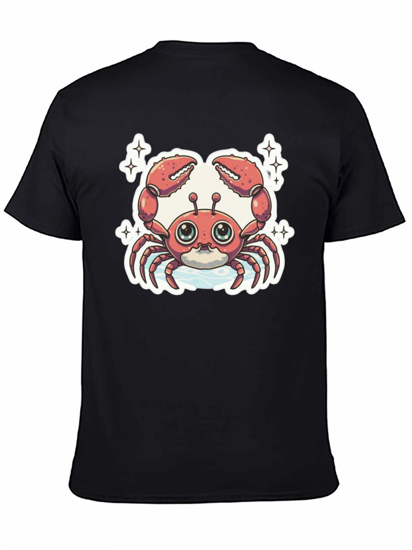 Cute Cartoon Crab Graphic Tee - Black