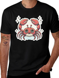Cute Cartoon Crab Graphic Tee - Black