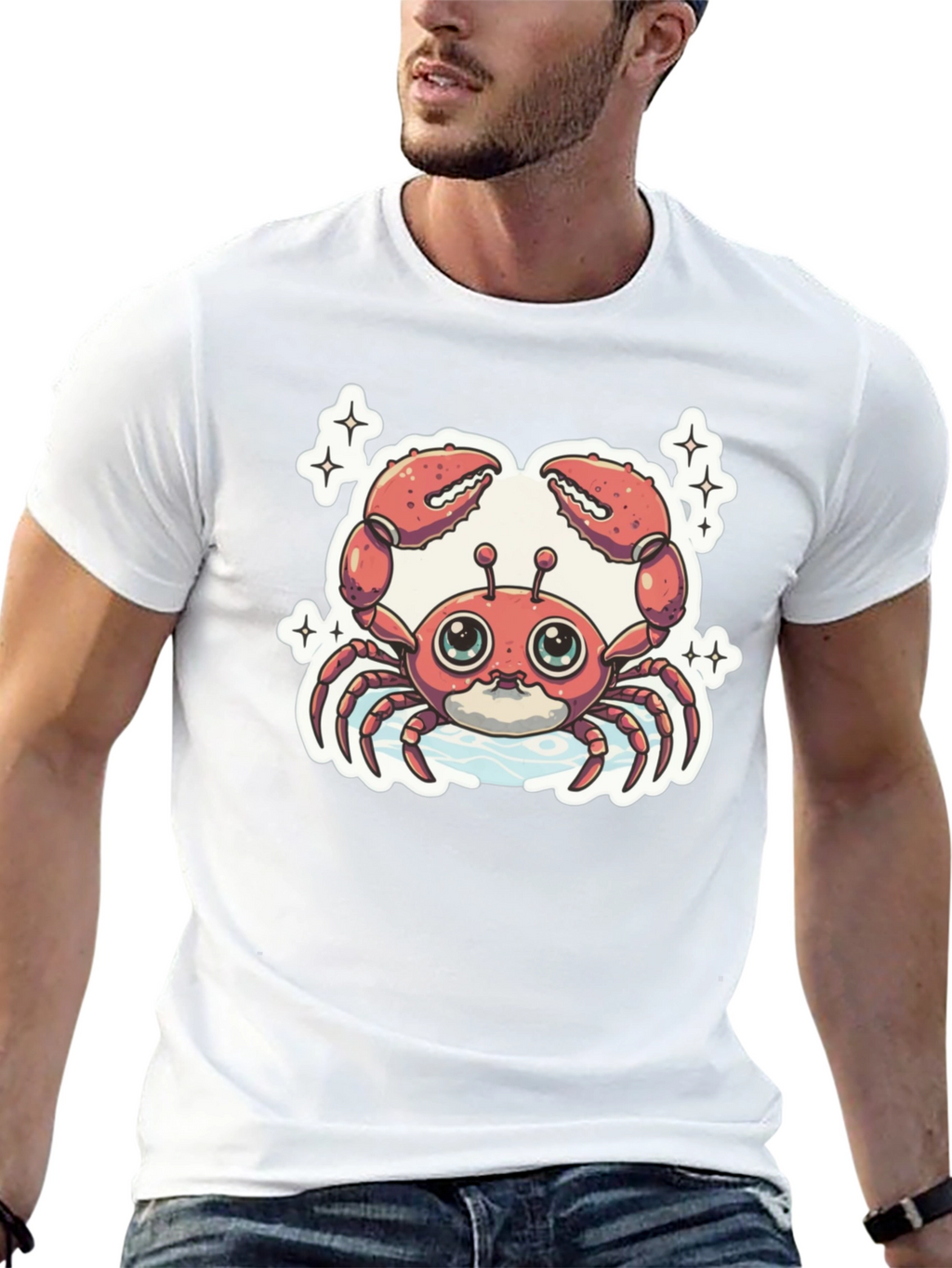 Cute Cartoon Crab Graphic Tee - Black