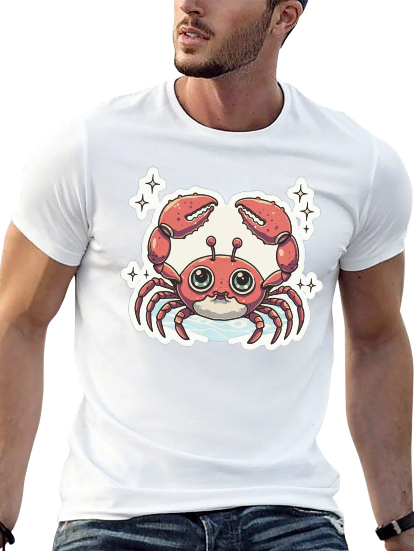 Cute Cartoon Crab Graphic Tee - Black
