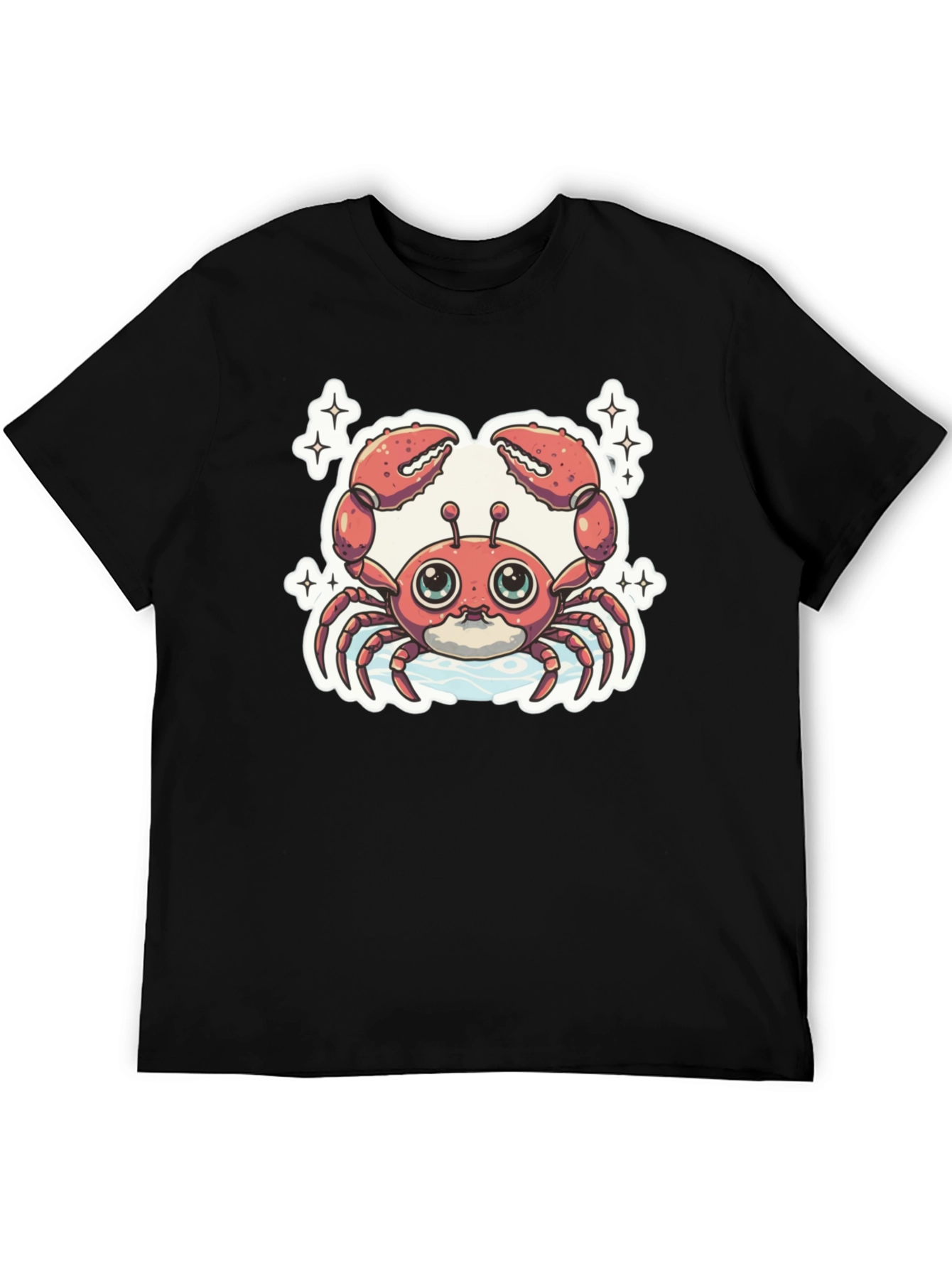 Cute Cartoon Crab Graphic Tee - Black