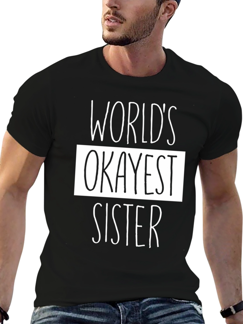 Worlds Okayest Sister Black Graphic Tee