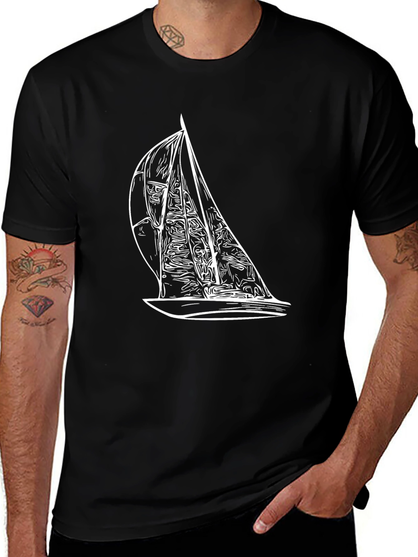 Sailboat Graphic Tee - Black Casual T-Shirt