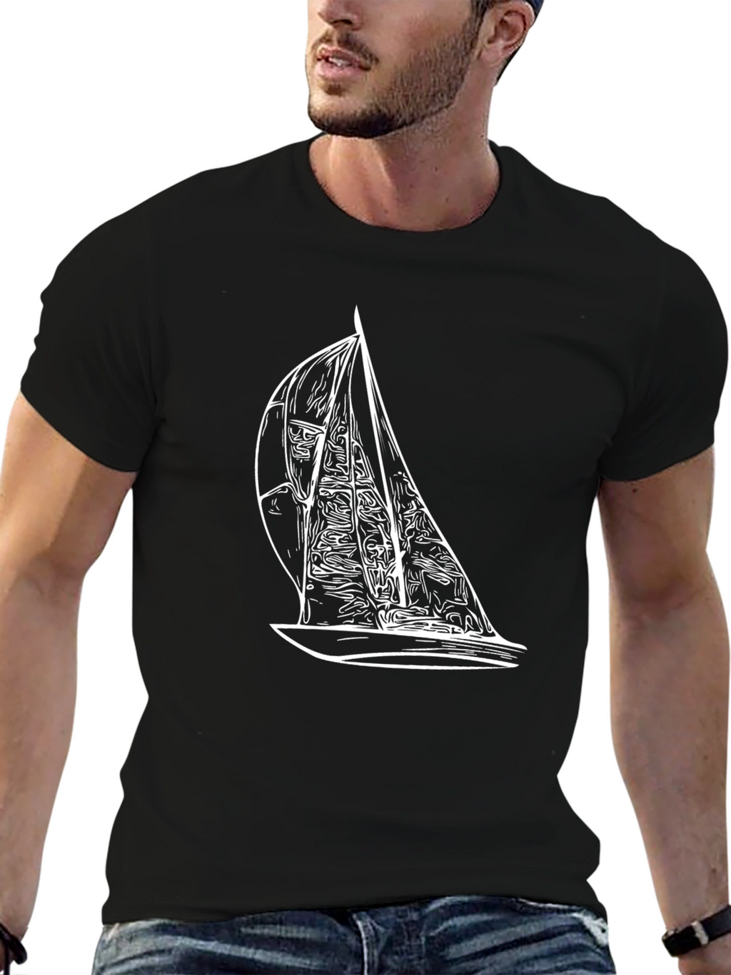 Sailboat Graphic Tee - Black Casual T-Shirt