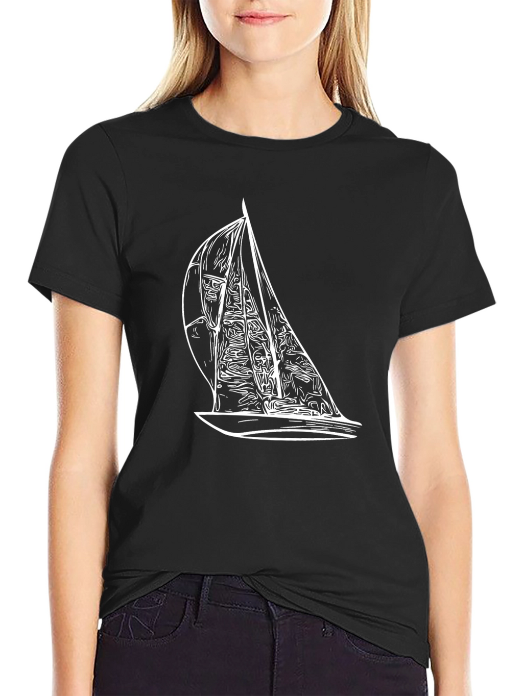 Sailboat Graphic Tee - Black Casual T-Shirt