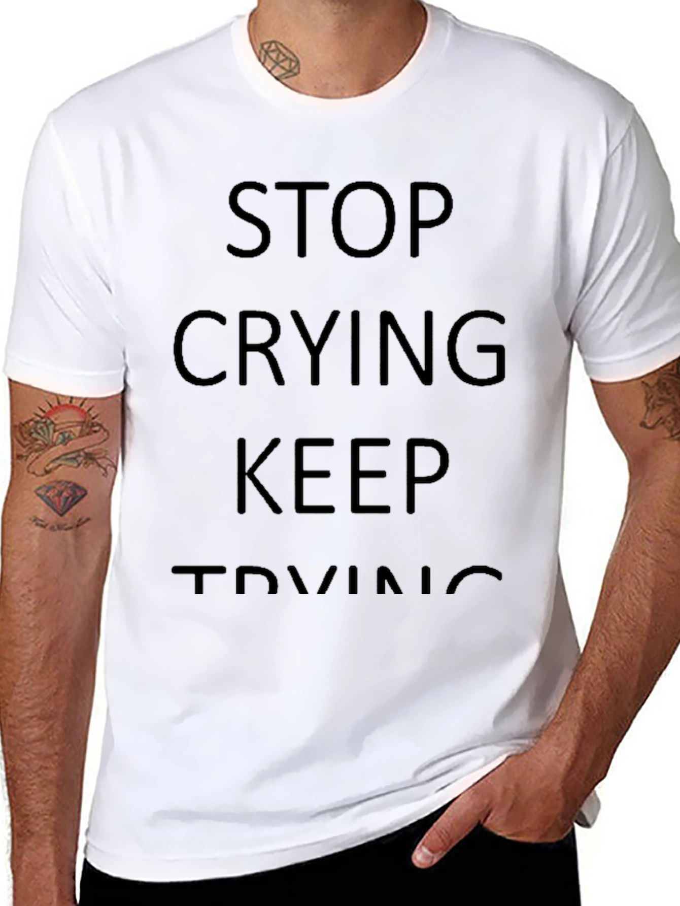Motivational Black Graphic Tee - Stop Crying Keep Trying