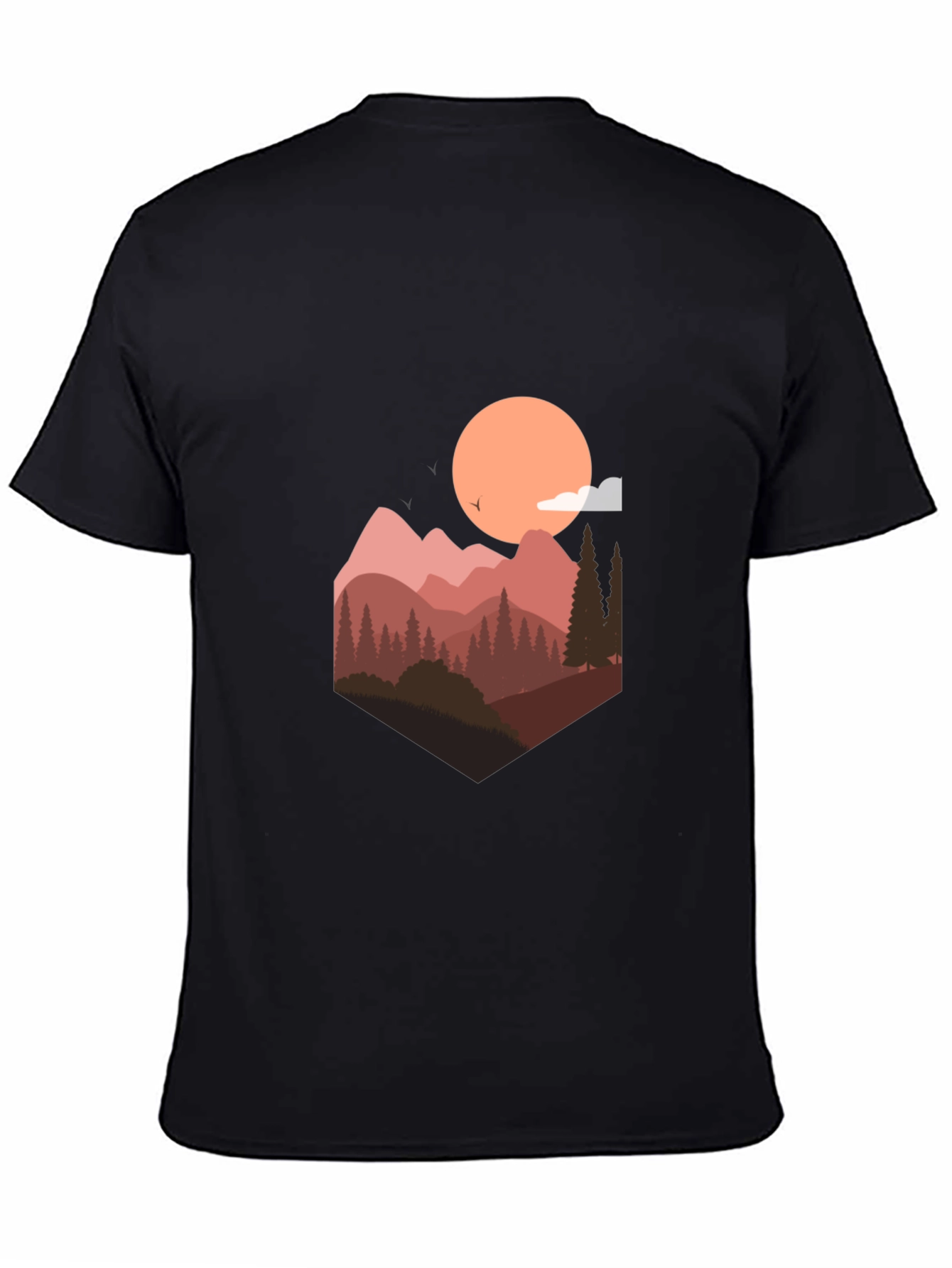 Mountain Sunset Graphic Tee - Stylish Mens Black T-Shirt