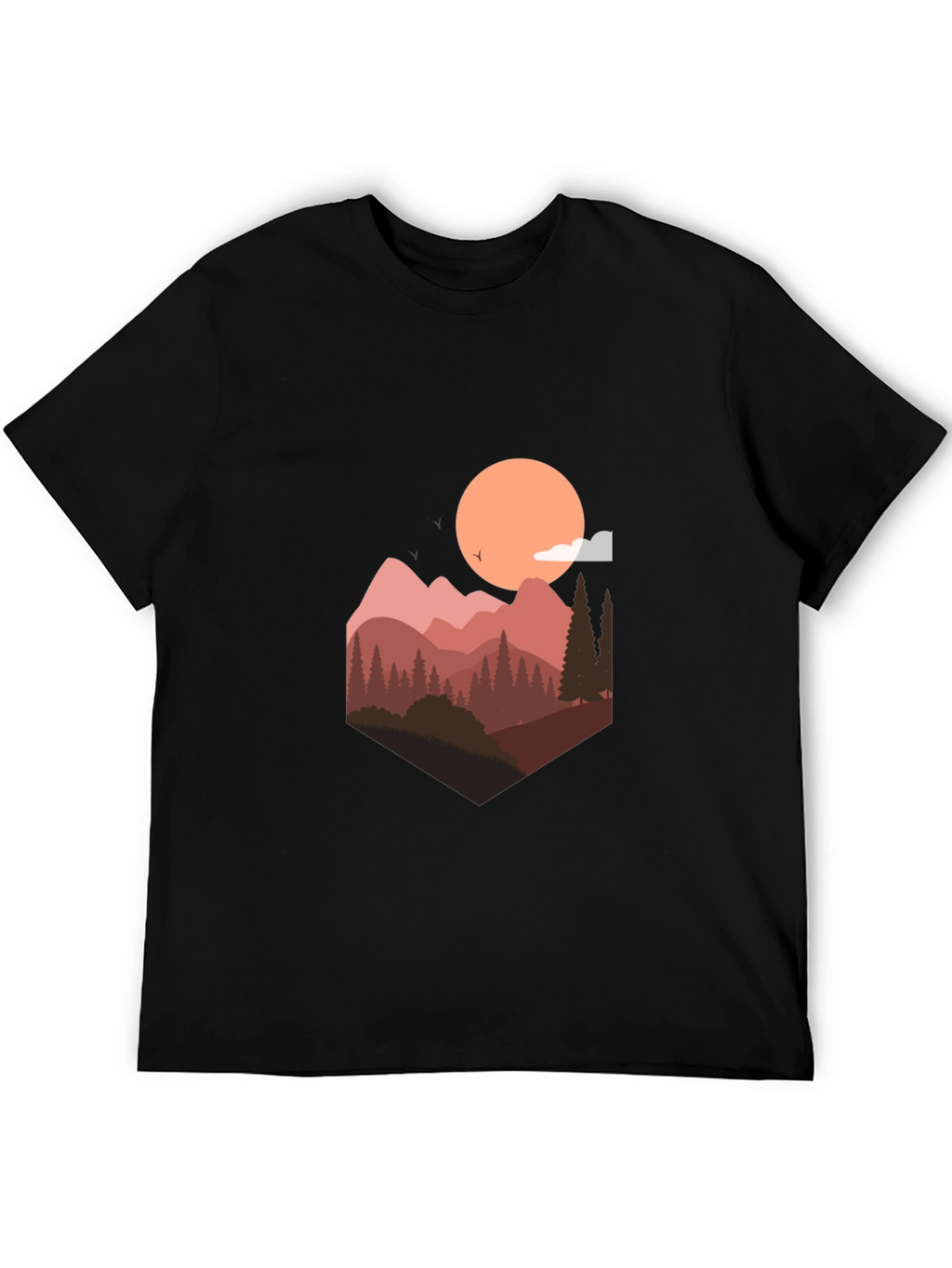 Mountain Sunset Graphic Tee - Stylish Mens Black T-Shirt