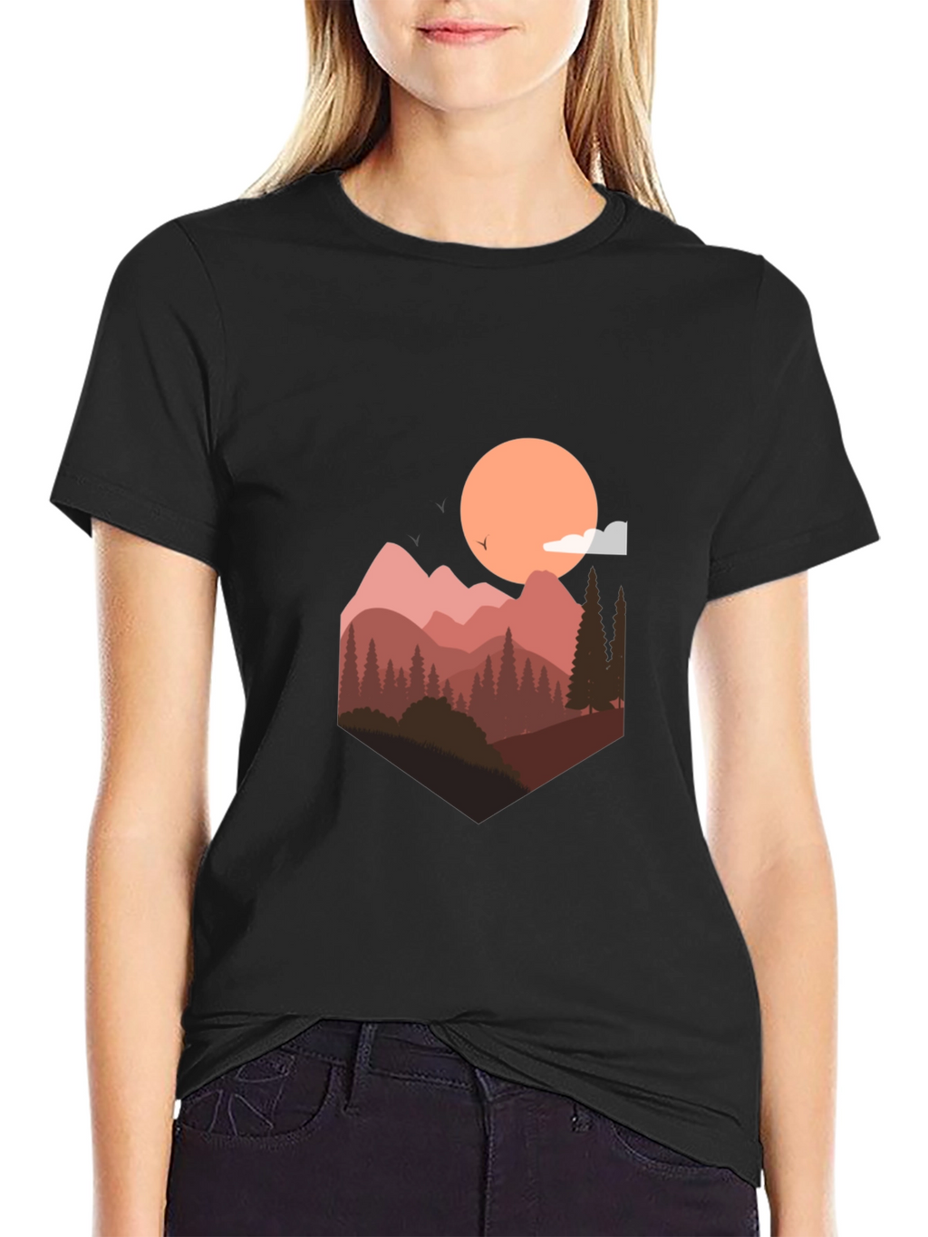 Mountain Sunset Graphic Tee - Stylish Mens Black T-Shirt
