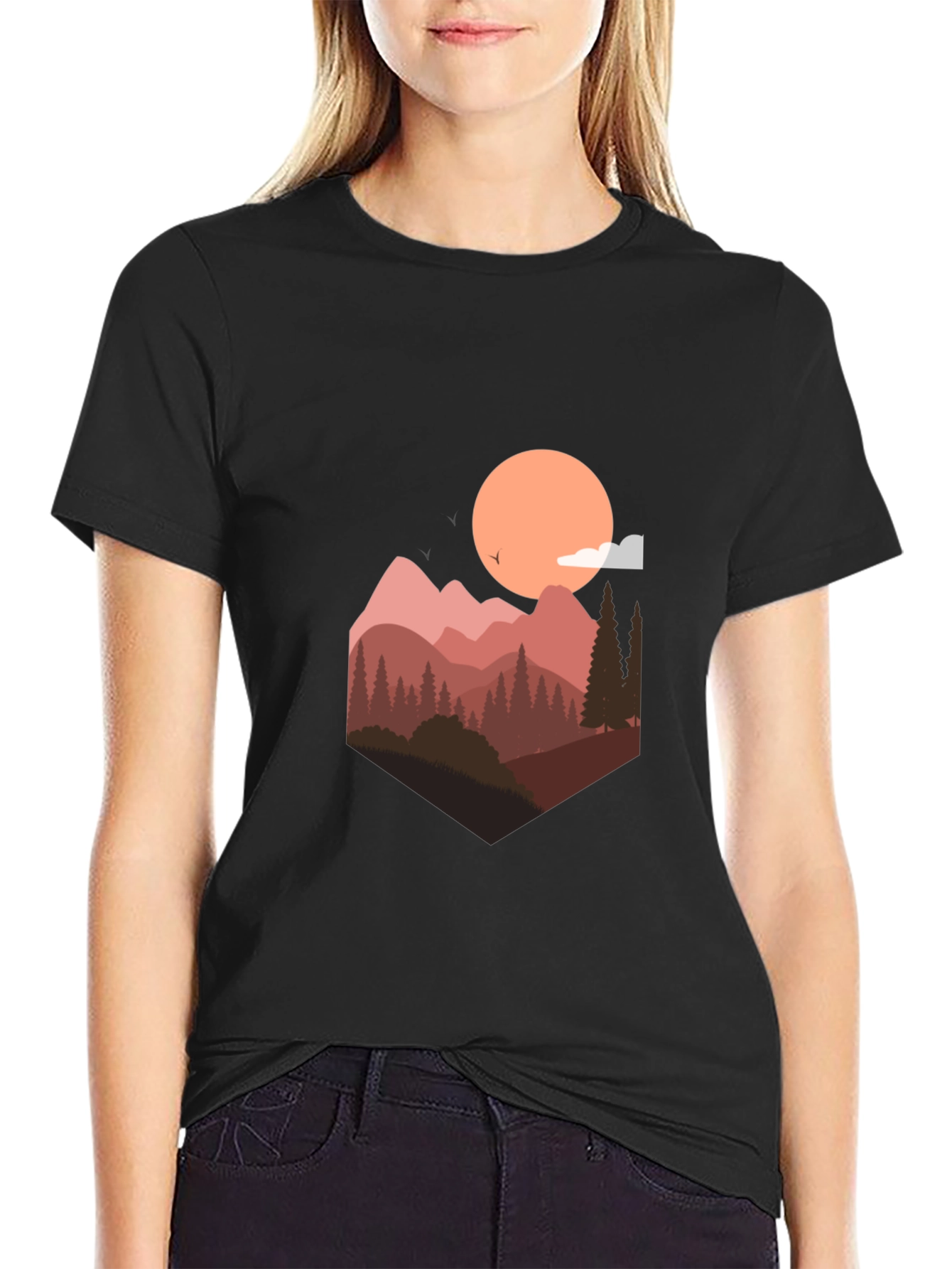 Mountain Sunset Graphic Tee - Stylish Mens Black T-Shirt