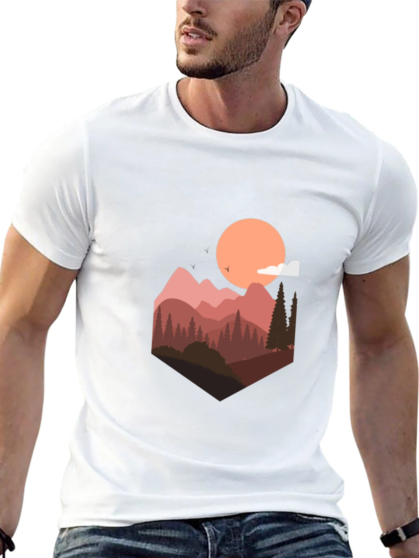 Mountain Sunset Graphic Tee - Stylish Mens Black T-Shirt