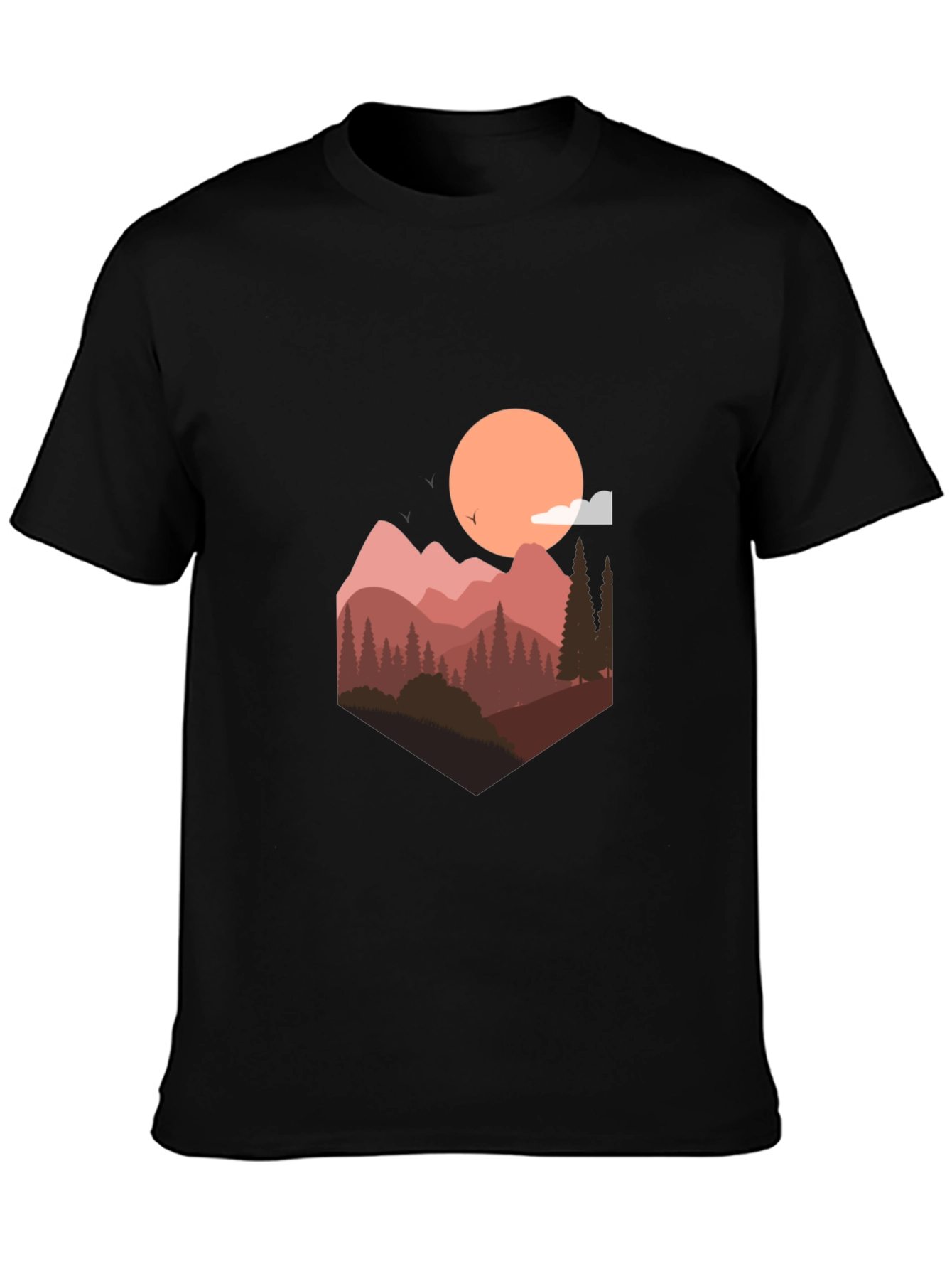 Mountain Sunset Graphic Tee - Stylish Mens Black T-Shirt