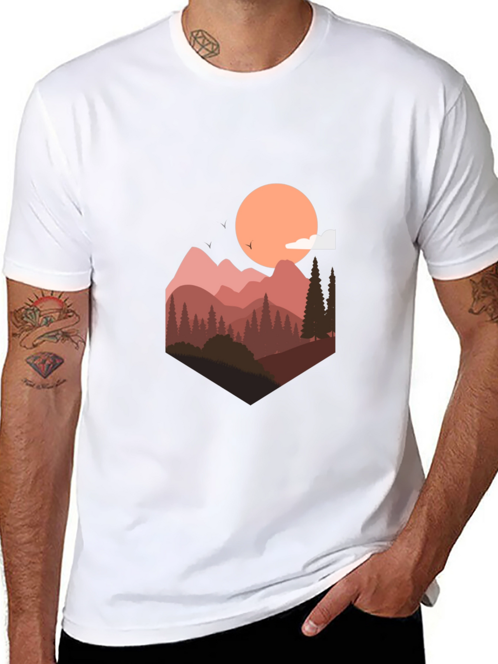 Mountain Sunset Graphic Tee - Stylish Mens Black T-Shirt