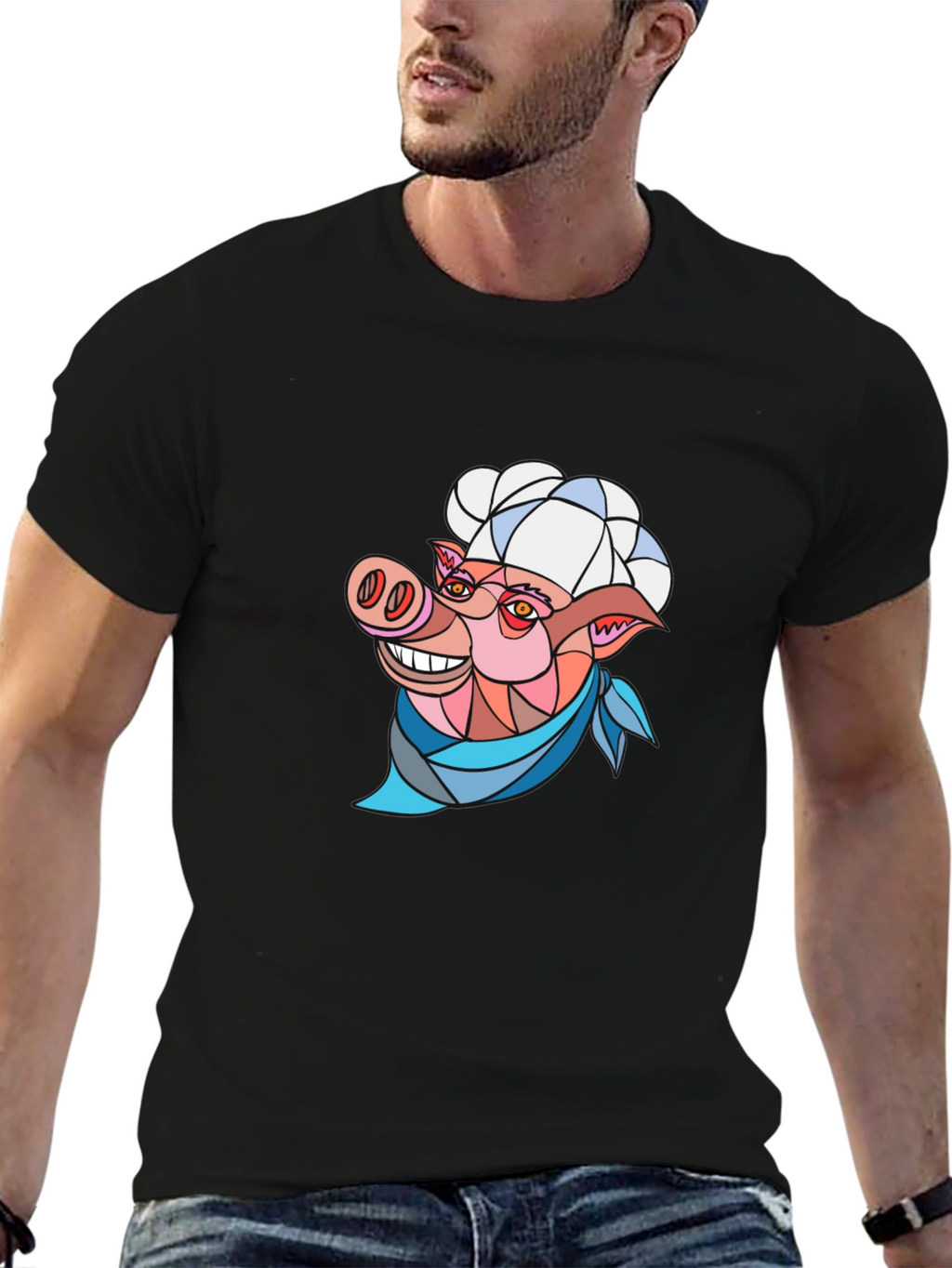 Chef Pig Graphic Tee - Black Cotton T-Shirt