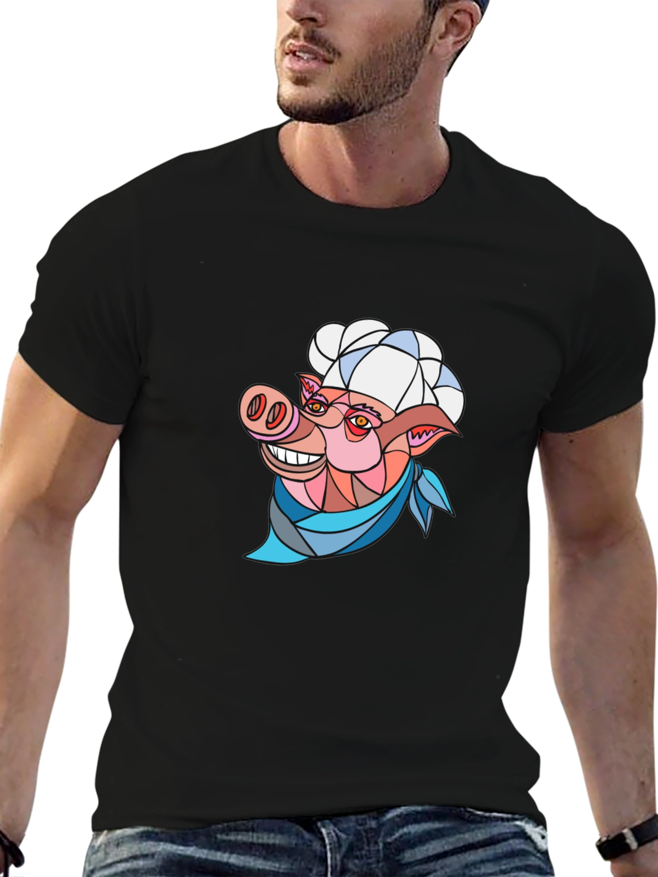 Chef Pig Graphic Tee - Black Cotton T-Shirt