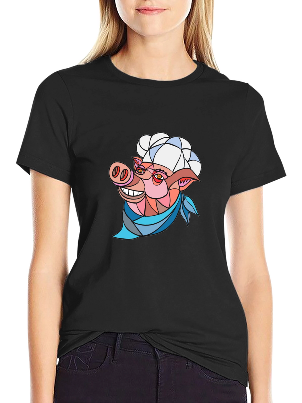 Chef Pig Graphic Tee - Black Cotton T-Shirt
