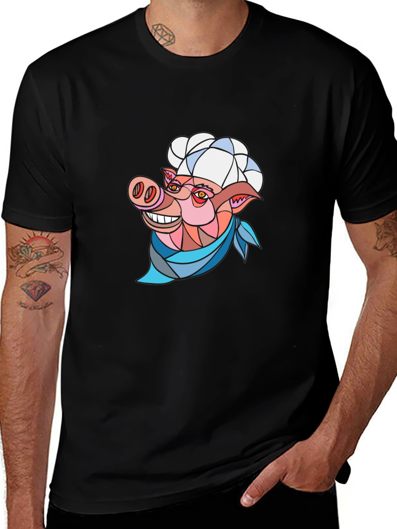 Chef Pig Graphic Tee - Black Cotton T-Shirt
