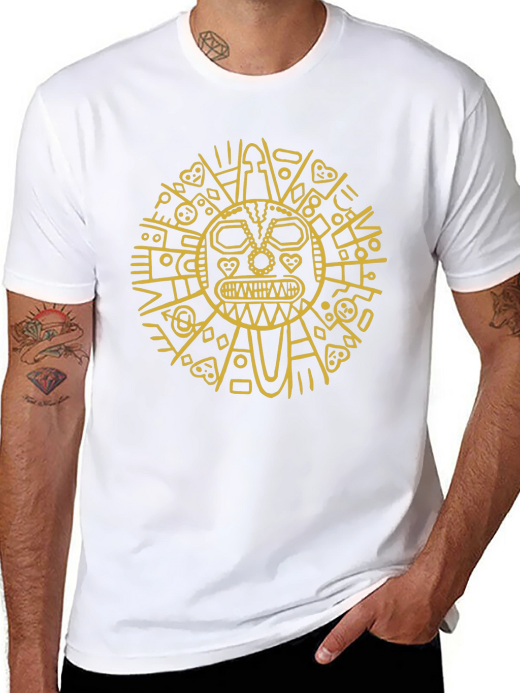 Aztec Sun God Graphic Tee - Black