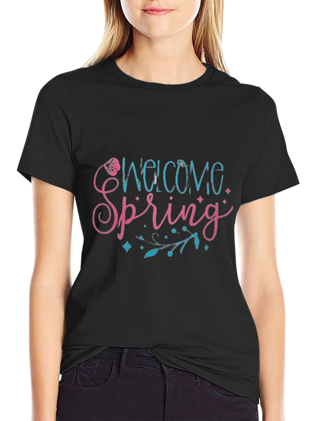 Welcome Spring Black Graphic T-Shirt
