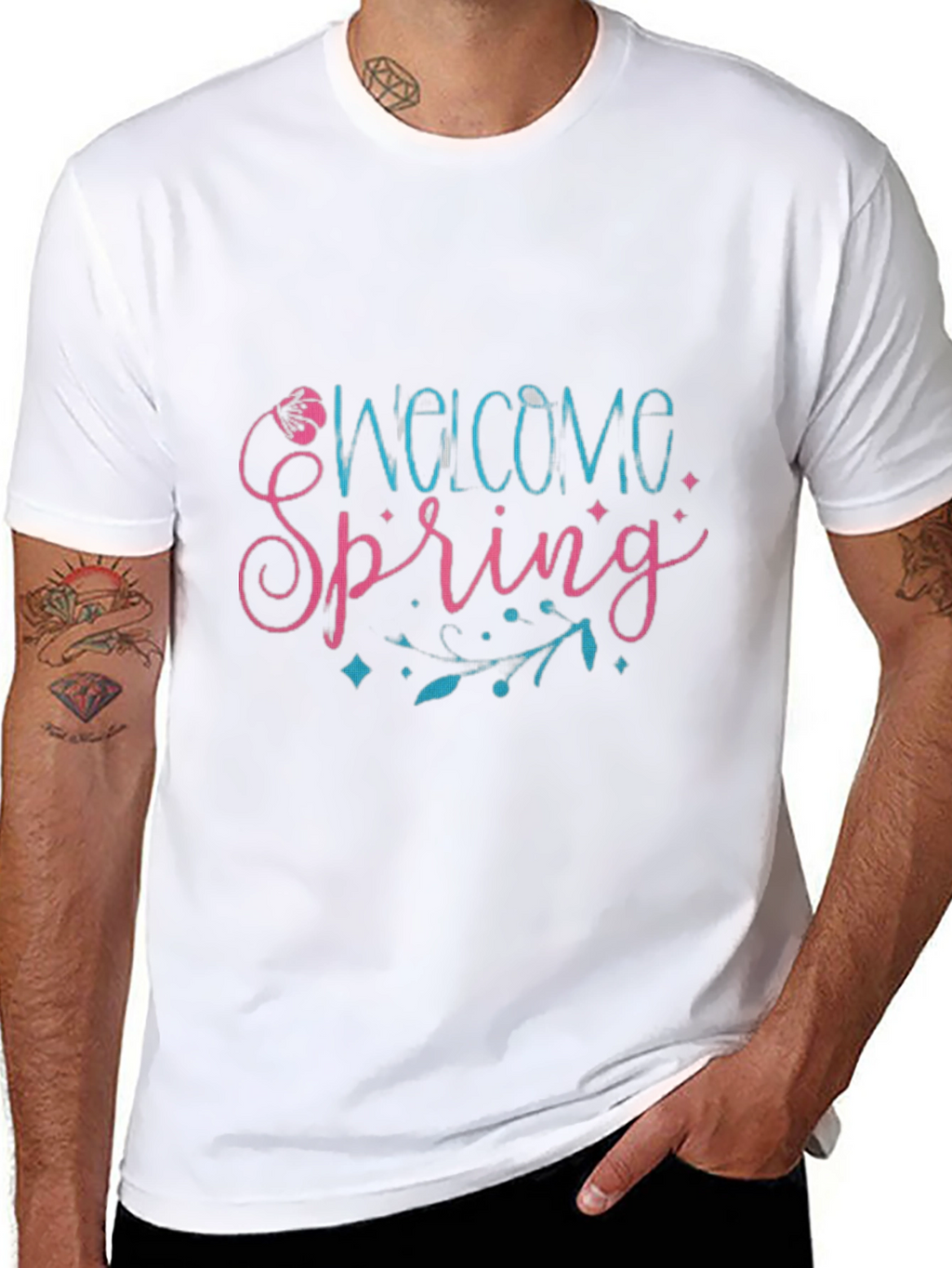 Welcome Spring Black Graphic T-Shirt