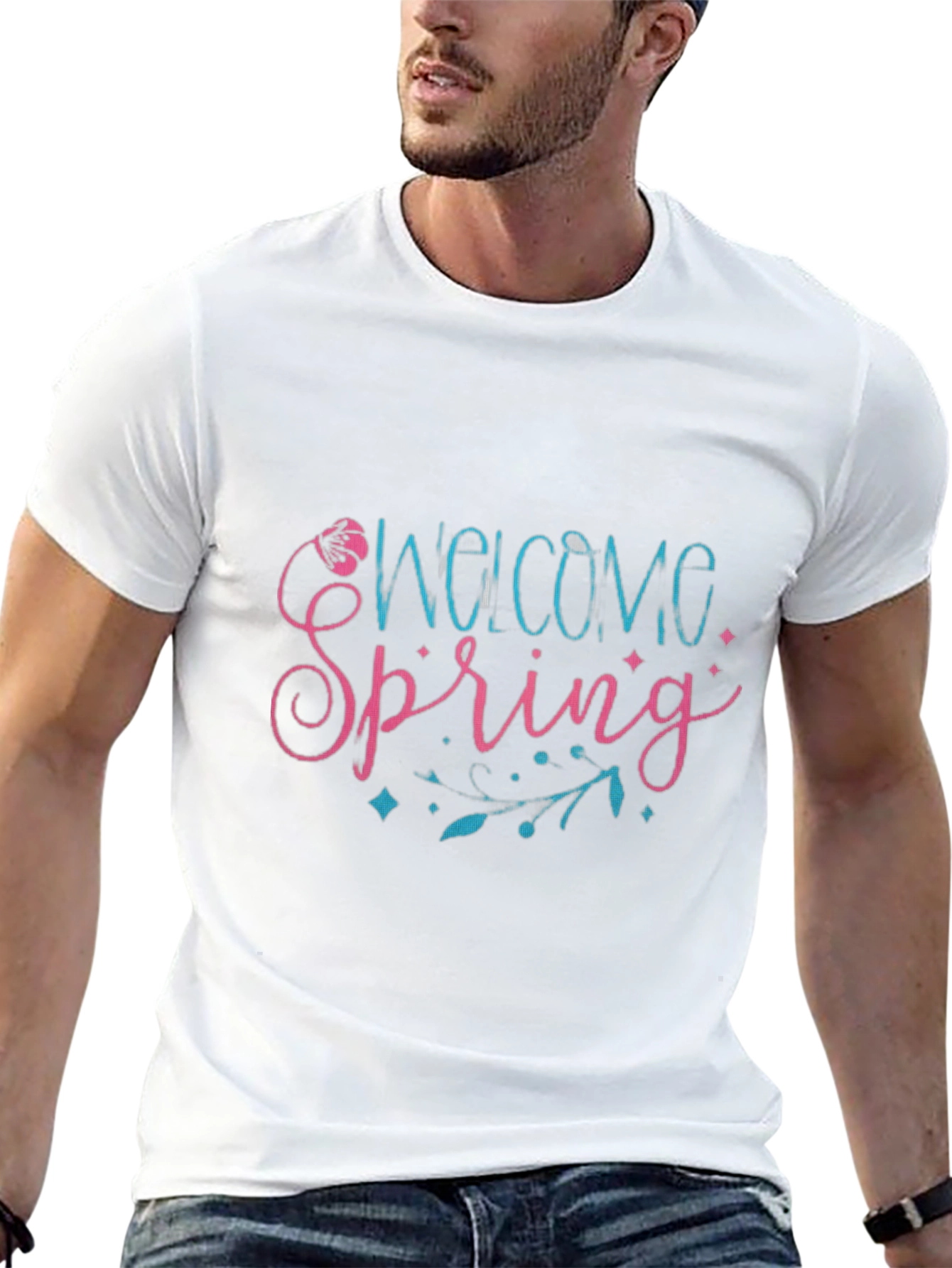 Welcome Spring Black Graphic T-Shirt