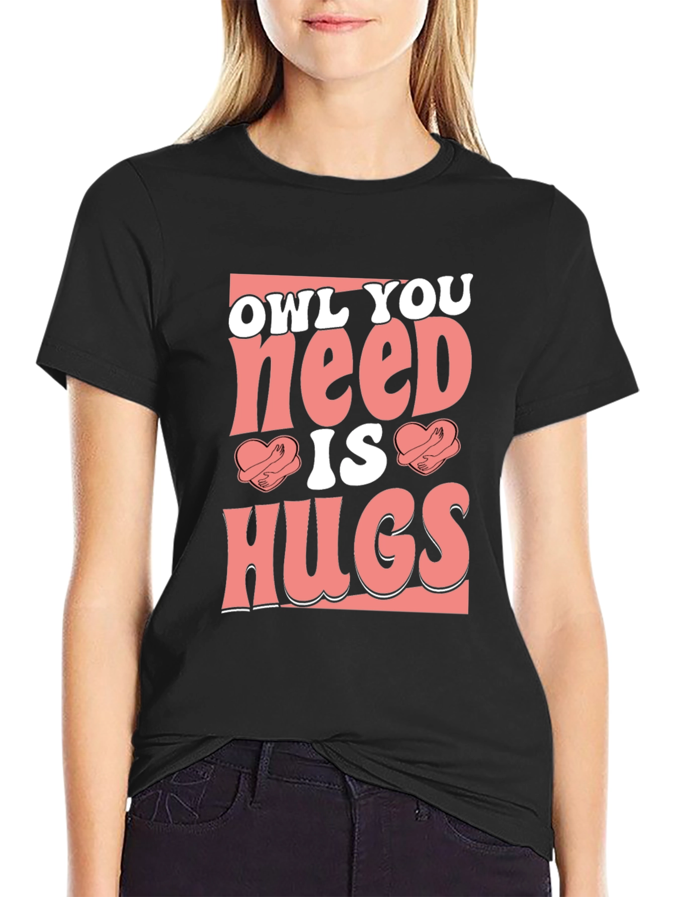 Owl You Need is Hugs Black Graphic T-Shirt
